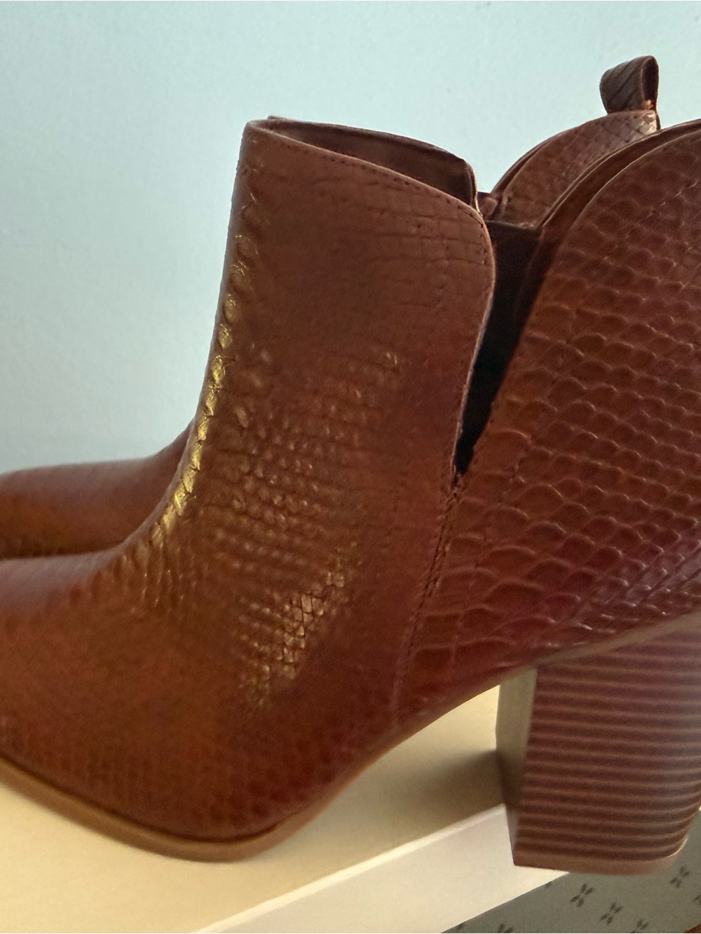 Sun + Stone Brown Embossed Leather Heeled Ankle Boots - Picture 4 of 4